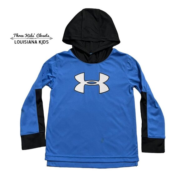 Under Armour Sz 4 Blue & Black Hooded Shirt Pullover - Picture 1 of 7